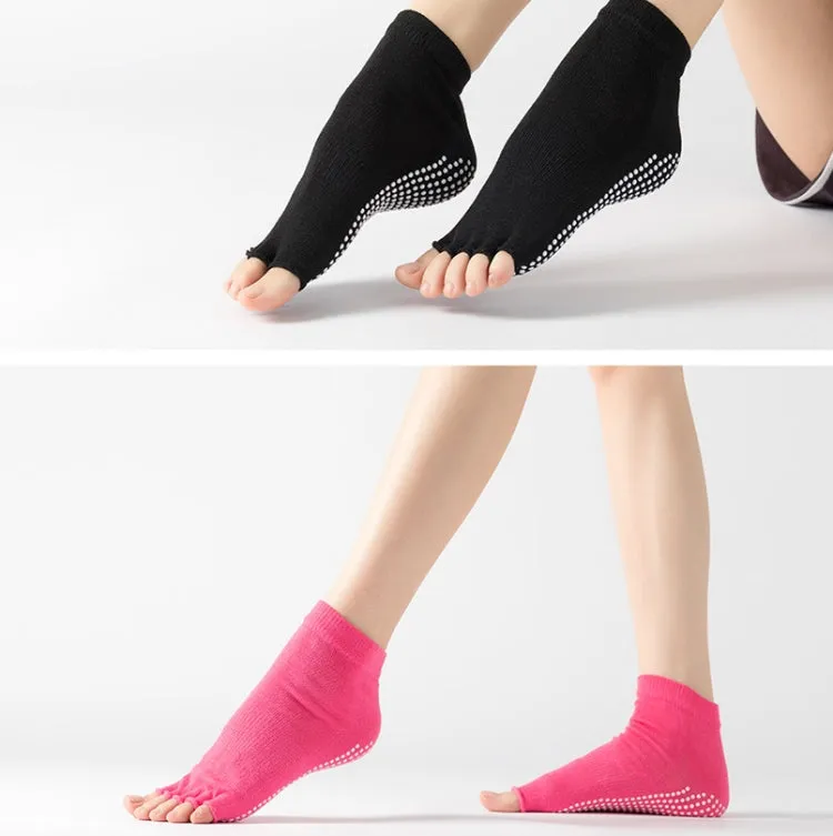 3 Pair Open-Toe Yoga Socks Indoor Sports Non-Slip Five-Finger Dance Socks, Size: One Size(Pure Rose Red)