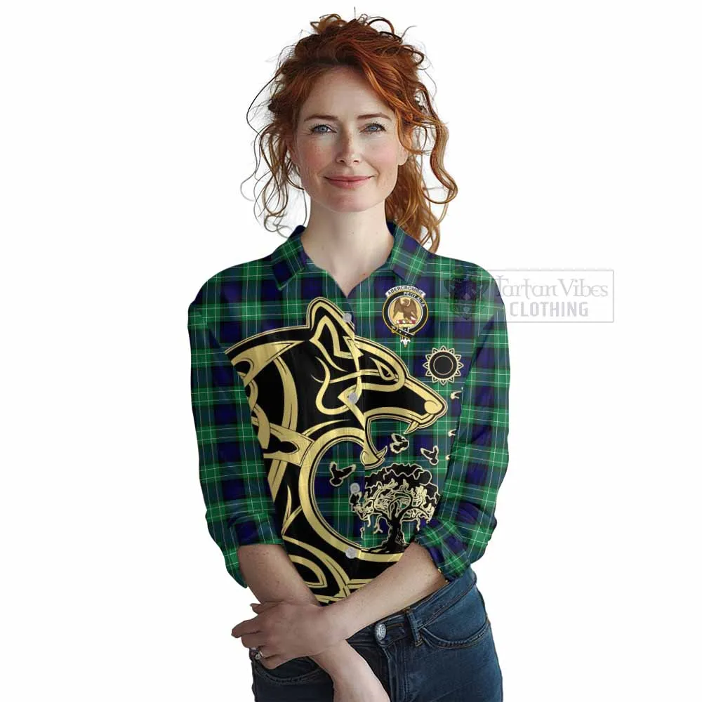 Abercrombie Tartan Women's Casual Shirt with Family Crest Celtic Wolf Style