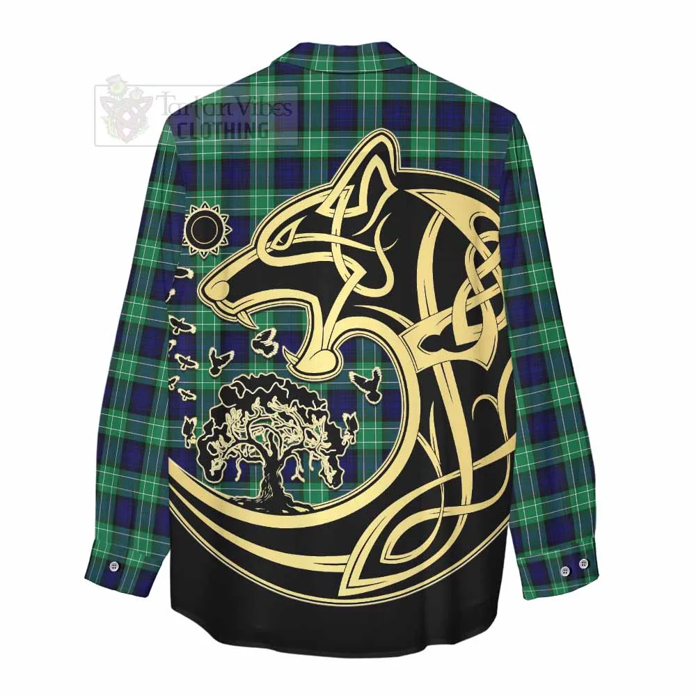 Abercrombie Tartan Women's Casual Shirt with Family Crest Celtic Wolf Style