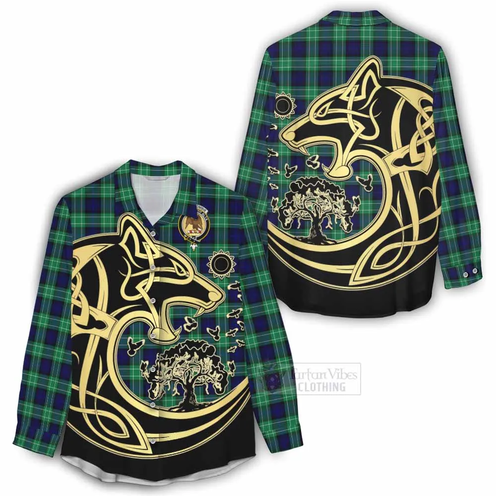 Abercrombie Tartan Women's Casual Shirt with Family Crest Celtic Wolf Style