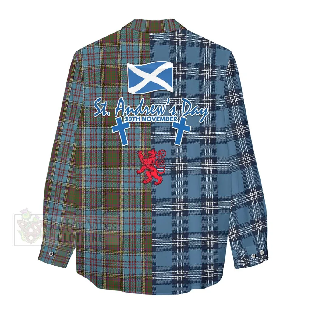 Anderson Tartan Women's Casual Shirt Happy St. Andrew's Day Half Tartan Style