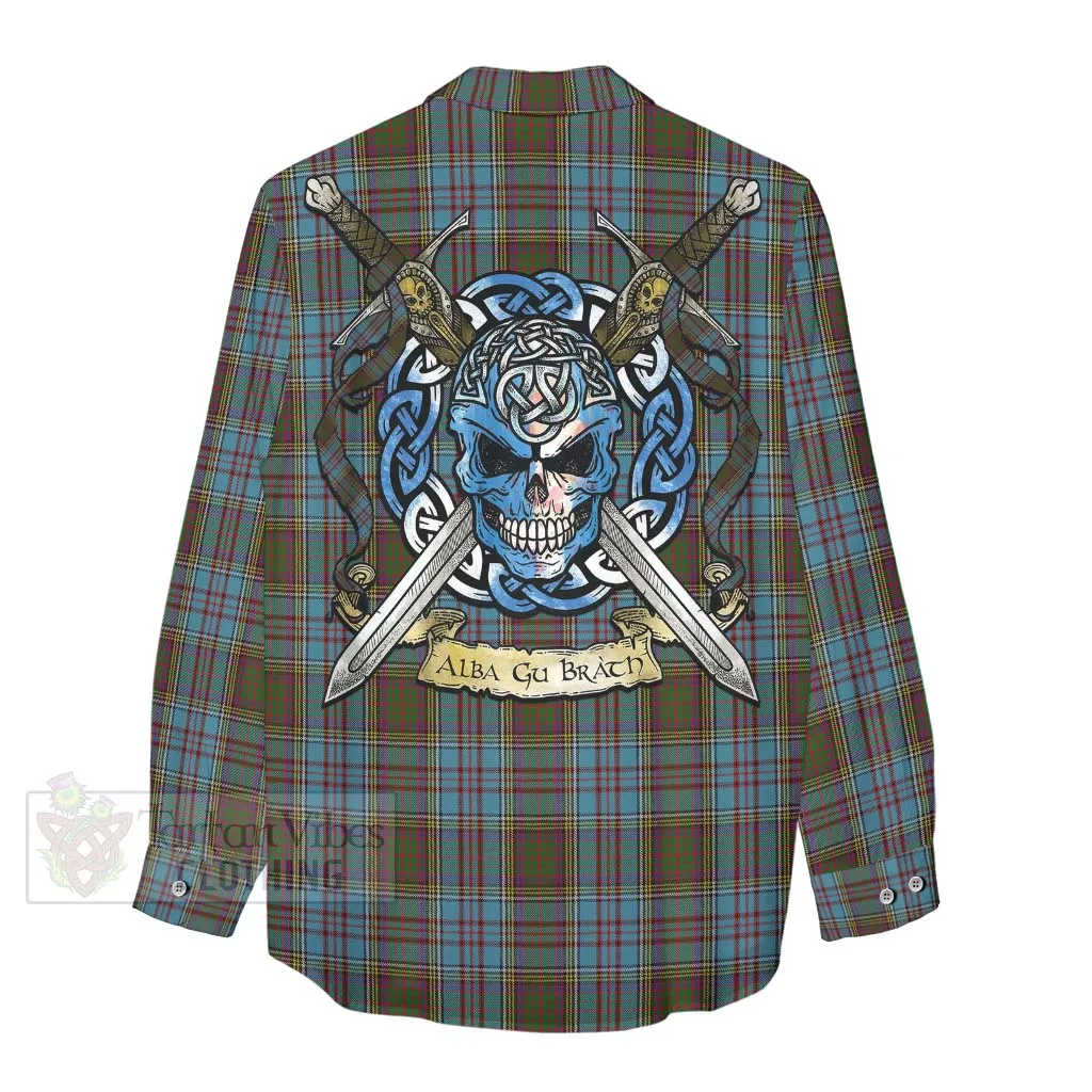 Anderson Tartan Women's Casual Shirt with Family Crest Celtic Skull Style