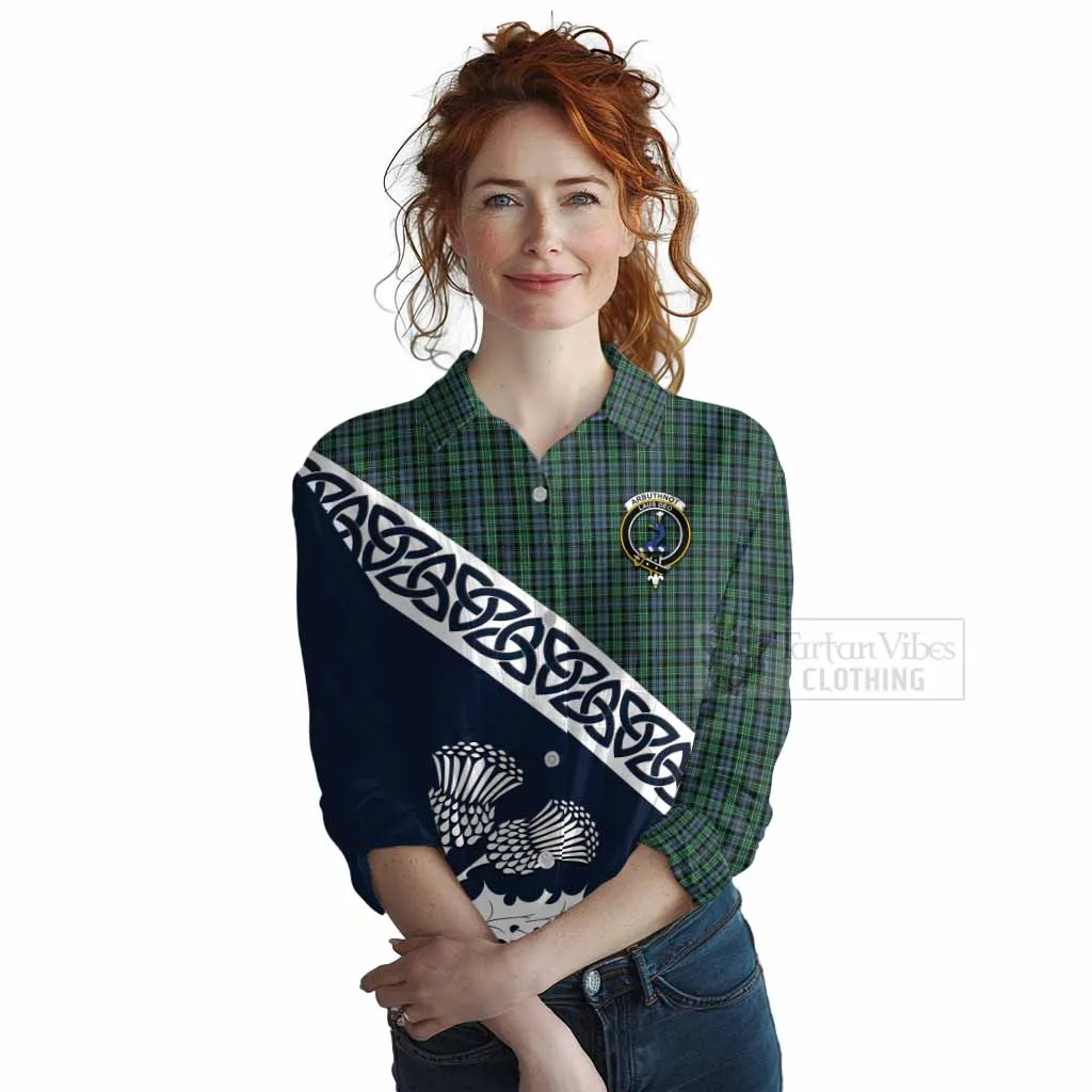 Arbuthnot Tartan Women's Casual Shirt Featuring Thistle and Scotland Map