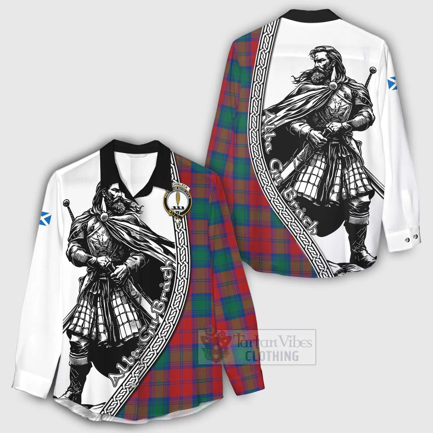 Auchinleck (Affleck) Tartan Clan Crest Women's Casual Shirt with Highlander Warrior Celtic Style