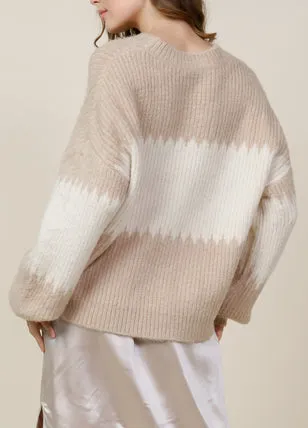 Beige Color Block Sweater