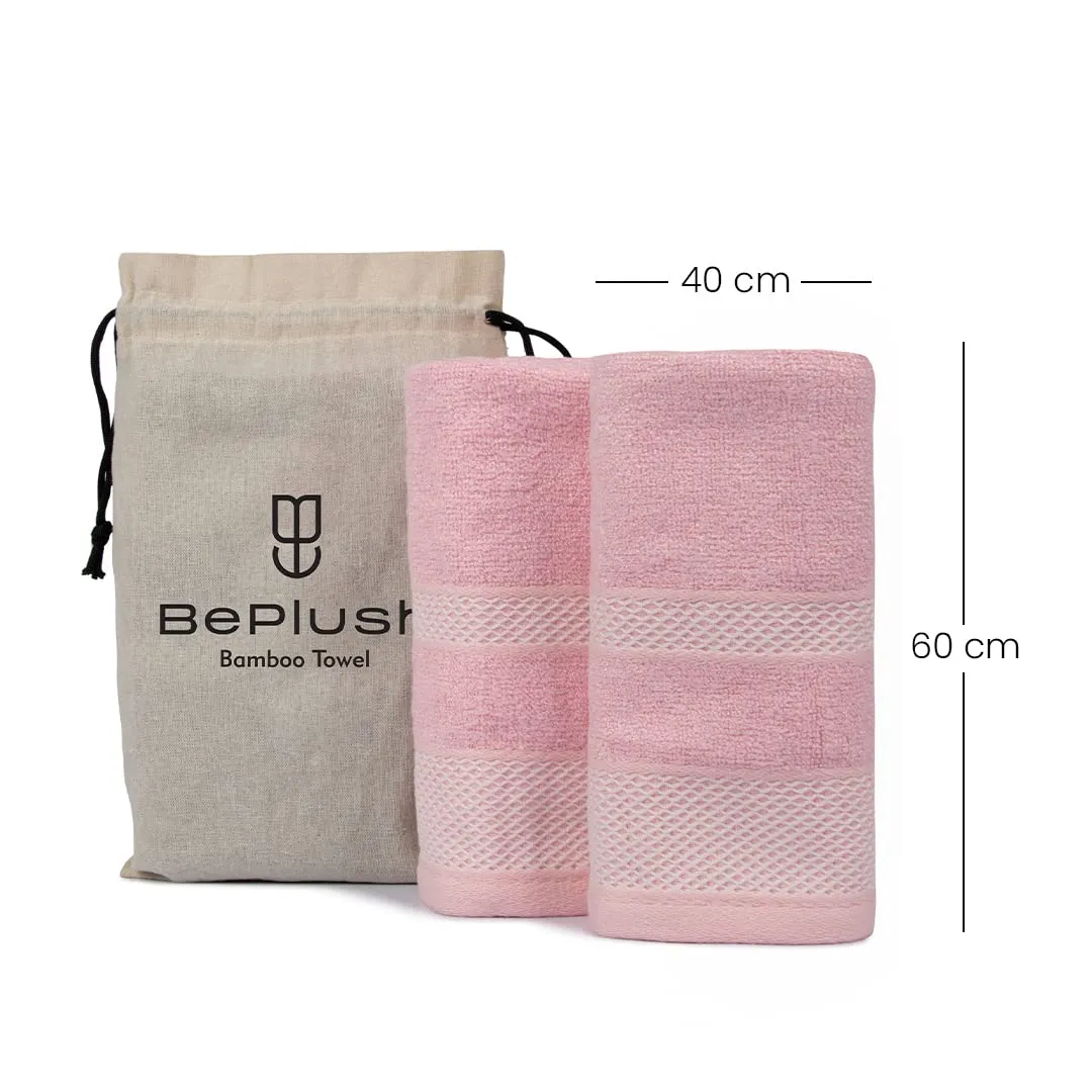 BePlush Zero Twist Bamboo Hand Towels Set of 2 Pink : Ultra Soft, Highly Absorbent, Quick Dry, Anti Bacterial Napkins for Hand Towel || 450 GSM, 40 X 60 cms