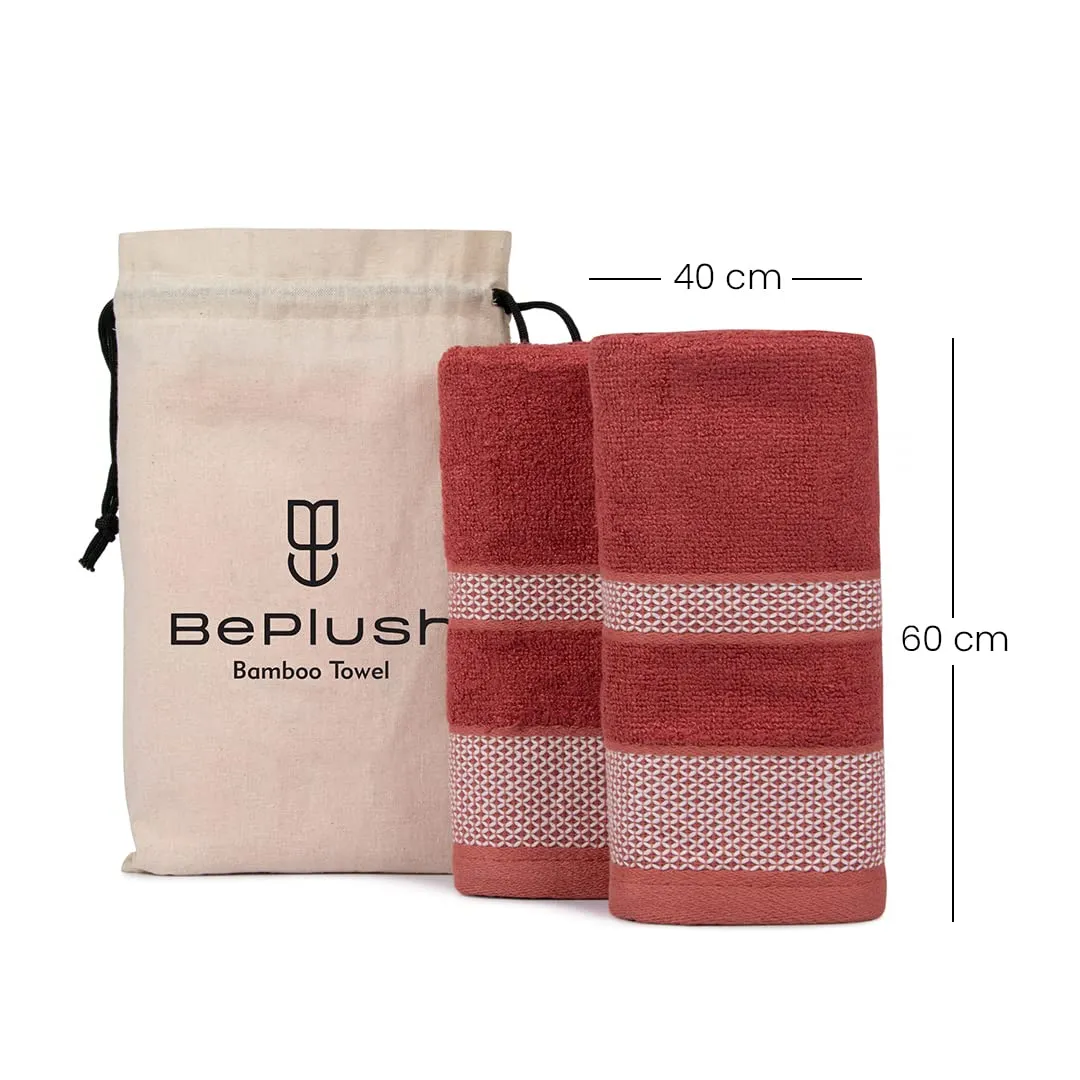 BePlush Zero Twist Bamboo Hand Towels Set of 2 Rust : Ultra Soft, Highly Absorbent, Quick Dry, Anti Bacterial Napkins for Hand Towel || 450 GSM, 40 X 60 cms