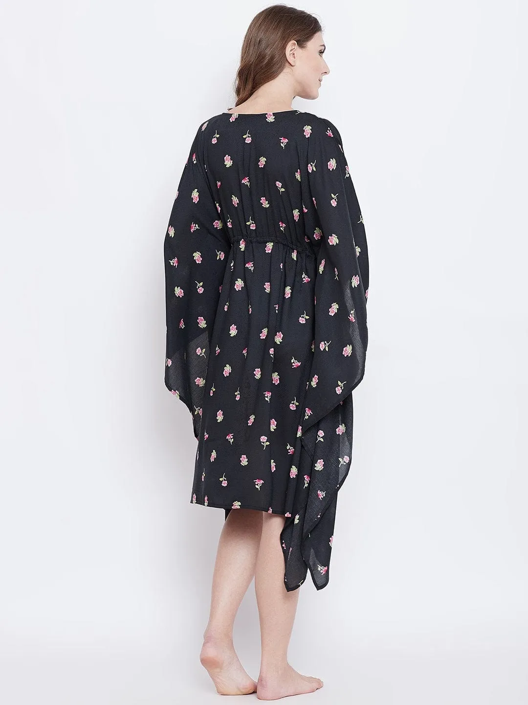 Black Floral Print Loungewear Kaftan