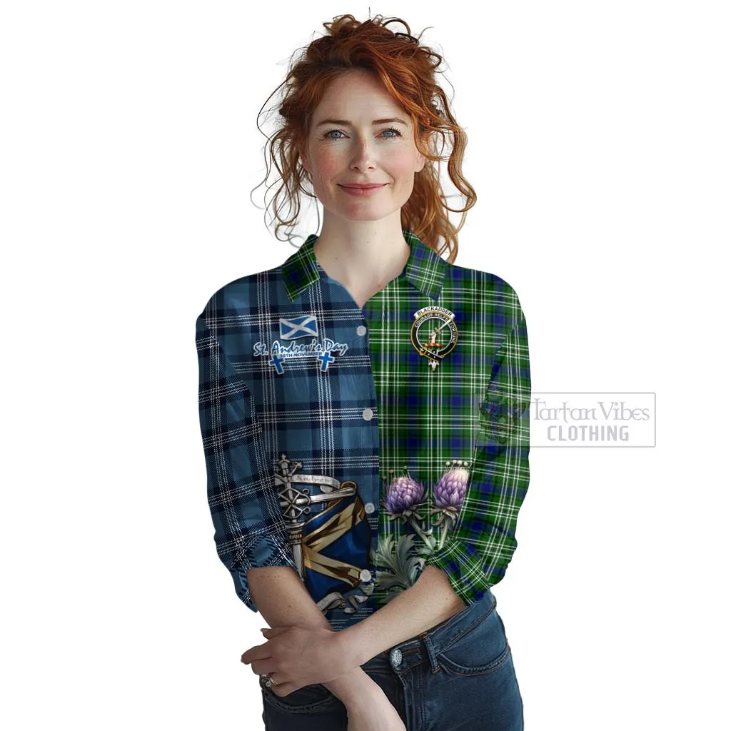 Blackadder Tartan Women's Casual Shirt Happy St. Andrew's Day Half Tartan Style