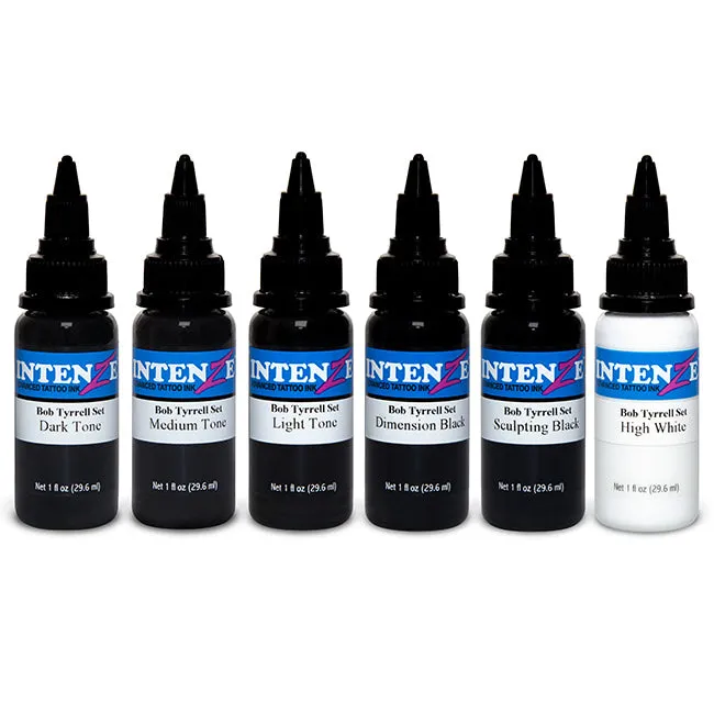 Bob Tyrrell Advanced Black and Gray Formula Set — Intenze Tattoo Ink — 6 Bottles