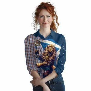 Boswell Tartan Family Crest Women's Casual Shirt with Scottish Majestic Lion