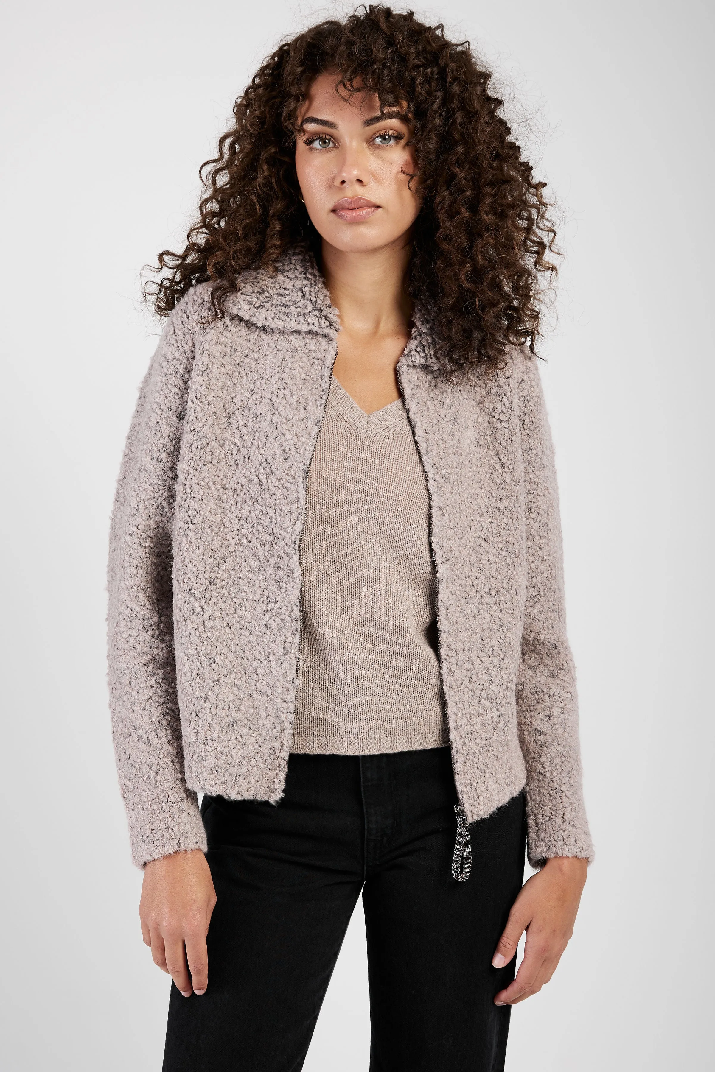 Bouclé Bomber Jacket in Nocciola and Pepe