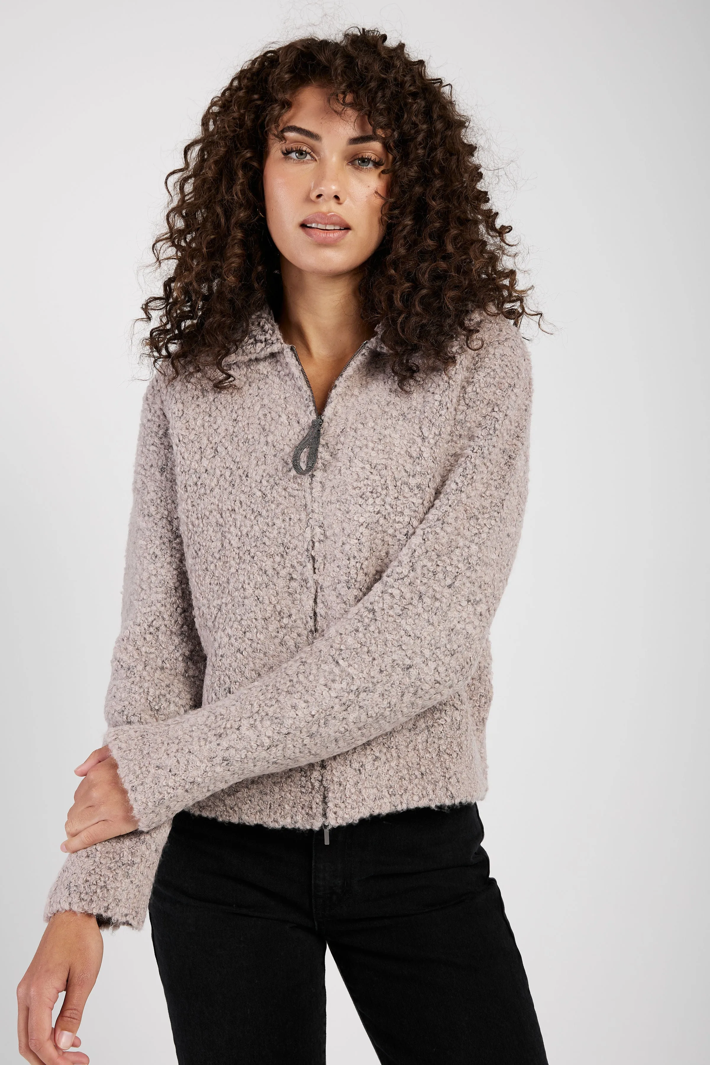 Bouclé Bomber Jacket in Nocciola and Pepe