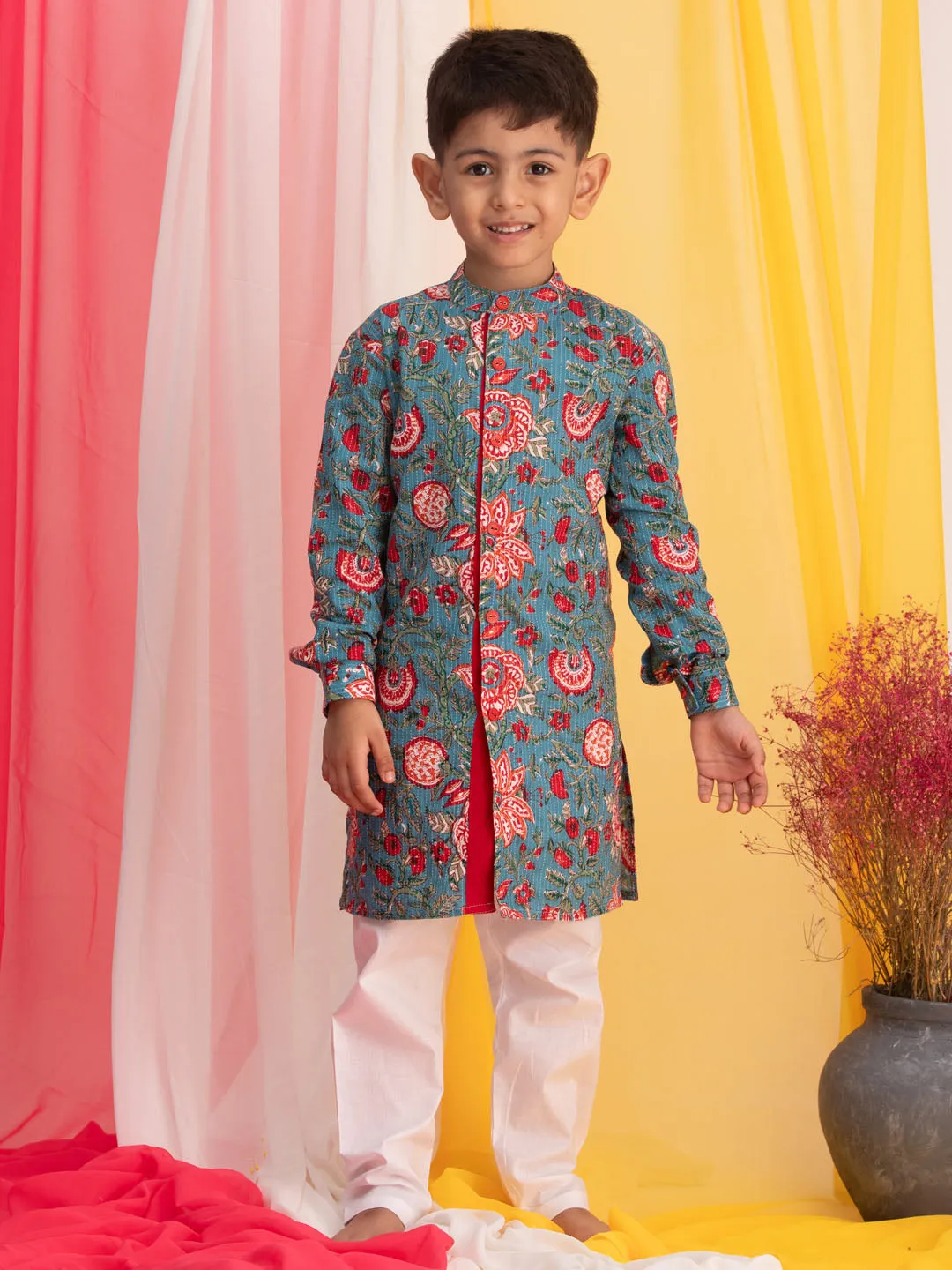 Boy's Blue And White Kurta Pyjama Set - Vastramay Boys