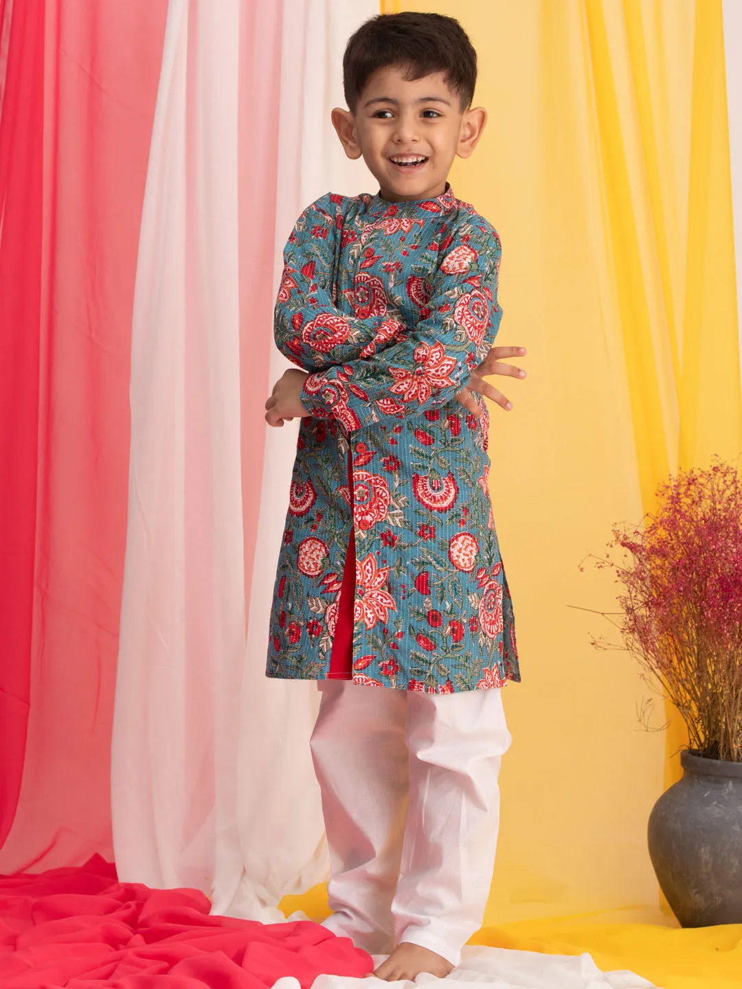 Boy's Blue And White Kurta Pyjama Set - Vastramay Boys