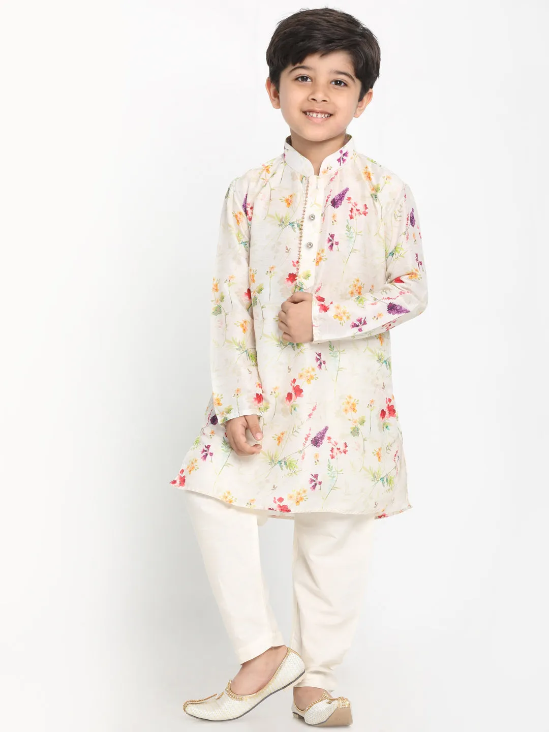 Boy's Multicolor Base Cream Kurta - Vastramay Boys