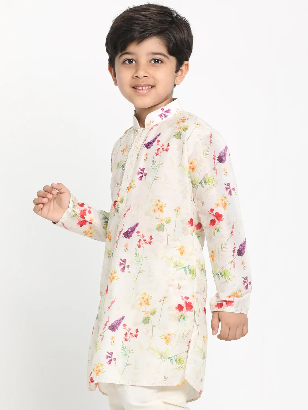 Boy's Multicolor Base Cream Kurta - Vastramay Boys