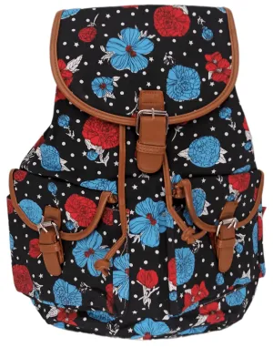 Bravo! Backpack Rucksack Drawstring (Water floral, Black)