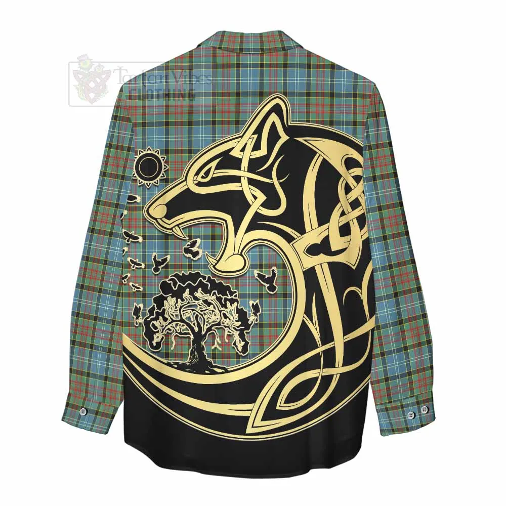 Brisbane Tartan Women's Casual Shirt with Family Crest Celtic Wolf Style