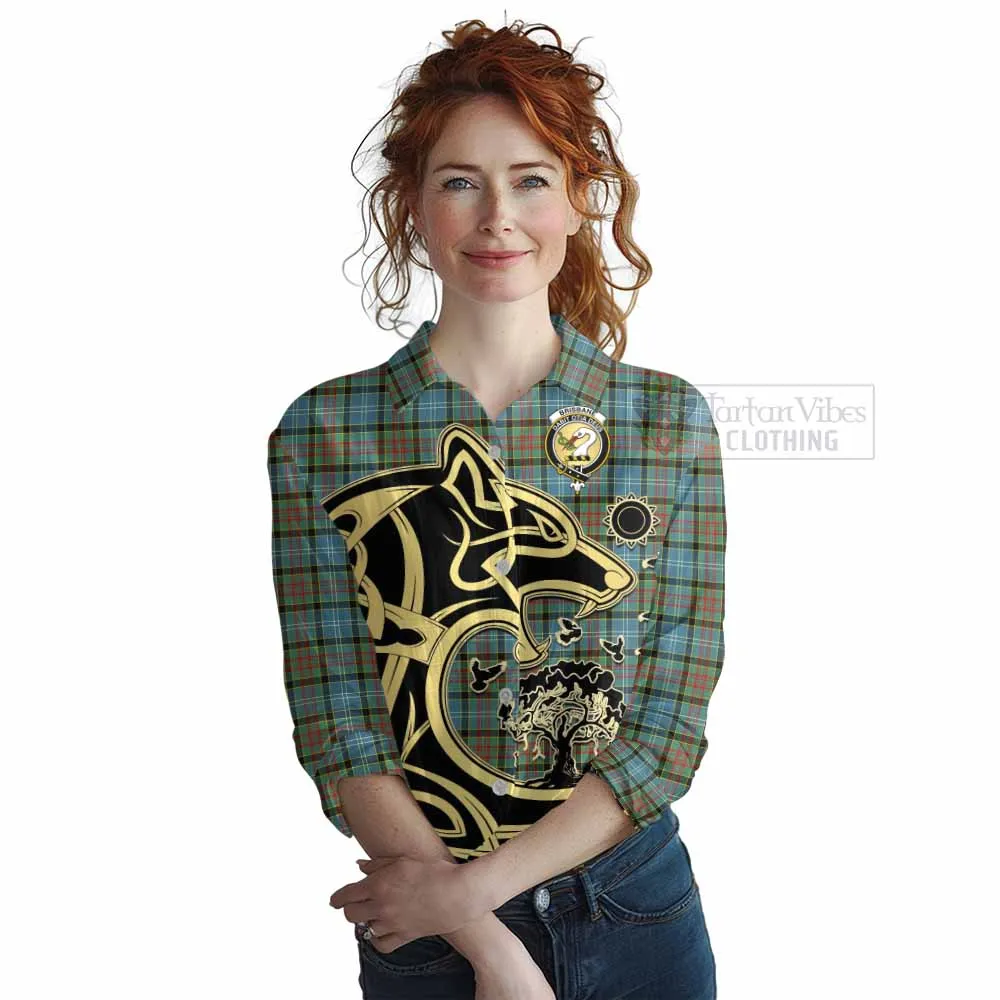 Brisbane Tartan Women's Casual Shirt with Family Crest Celtic Wolf Style