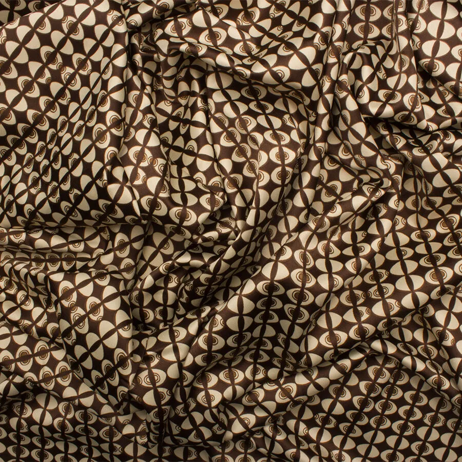 Brown 'Geo' Printed Stretch Polyester