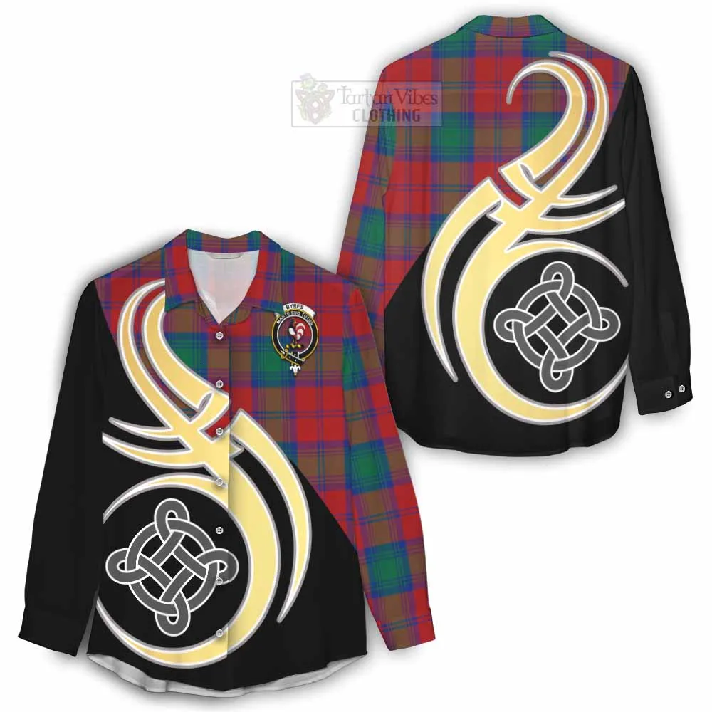 Byres (Byses) Tartan Women's Casual Shirt with Family Crest and Celtic Symbol Style