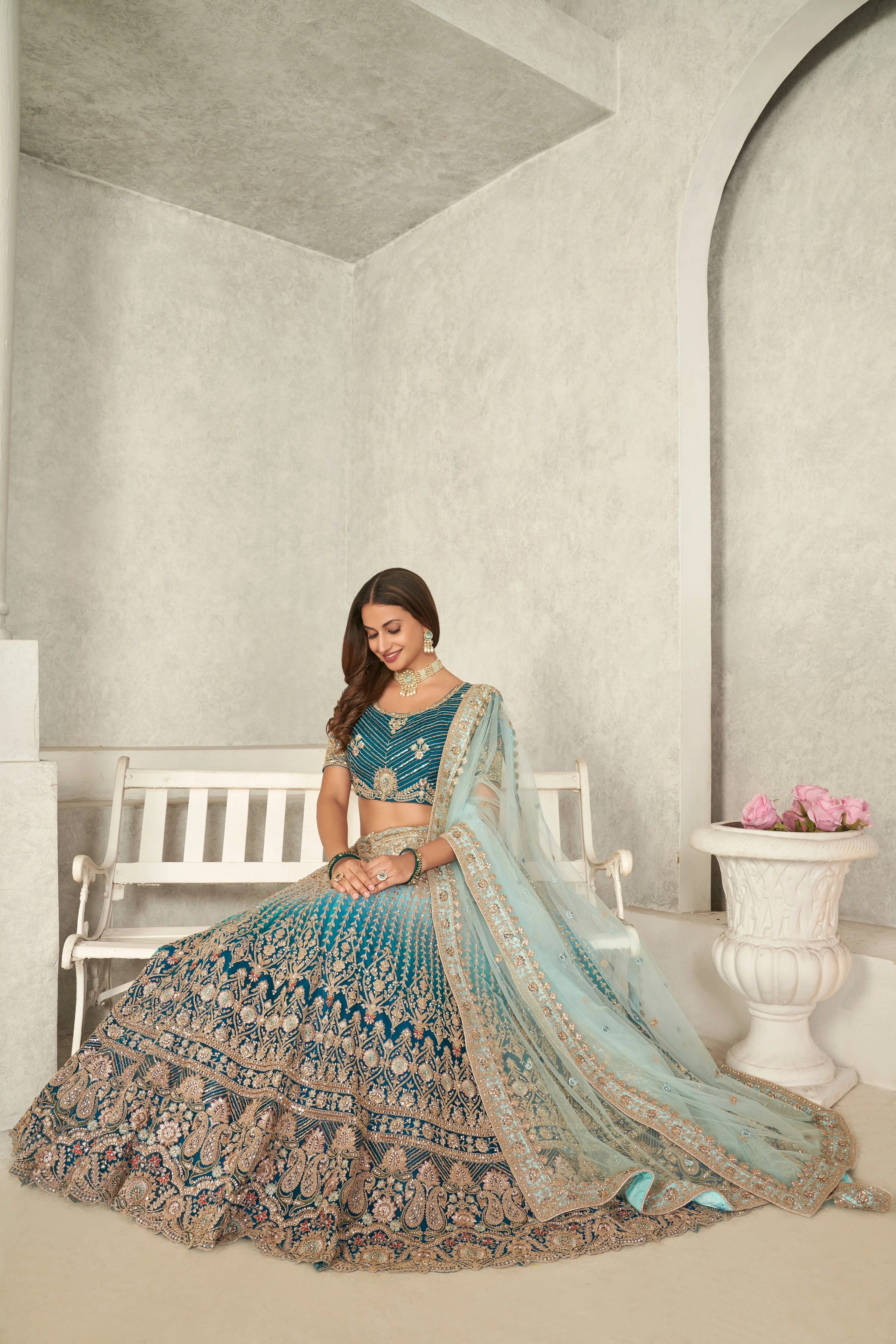 Captivating Blue Embroidered Lehenga Choli Set - Perfect for Brides