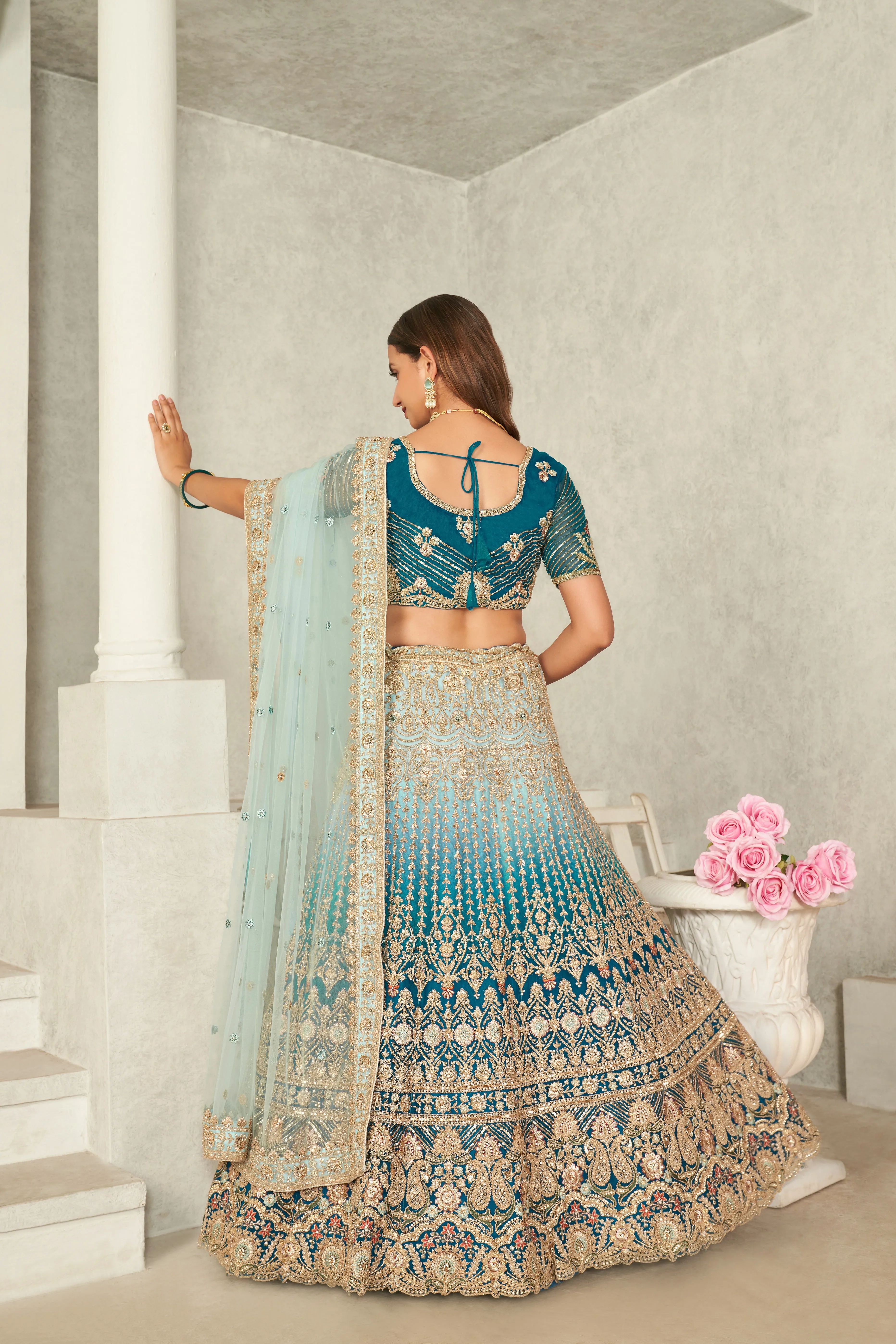 Captivating Blue Embroidered Lehenga Choli Set - Perfect for Brides