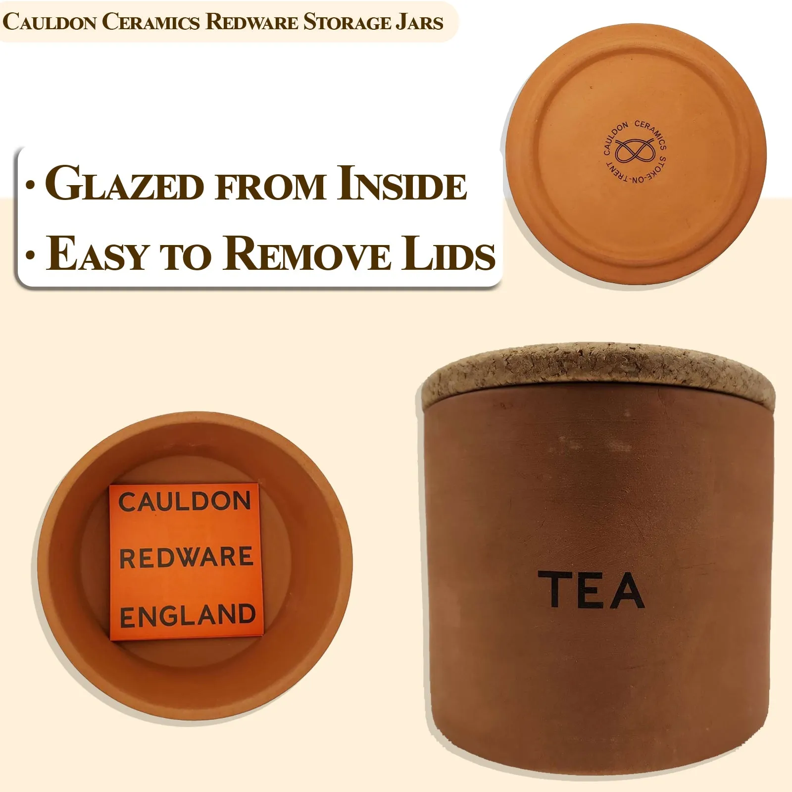 Cauldon Redware Medium Tea Storage Jar in Terracotta Inner Glazed