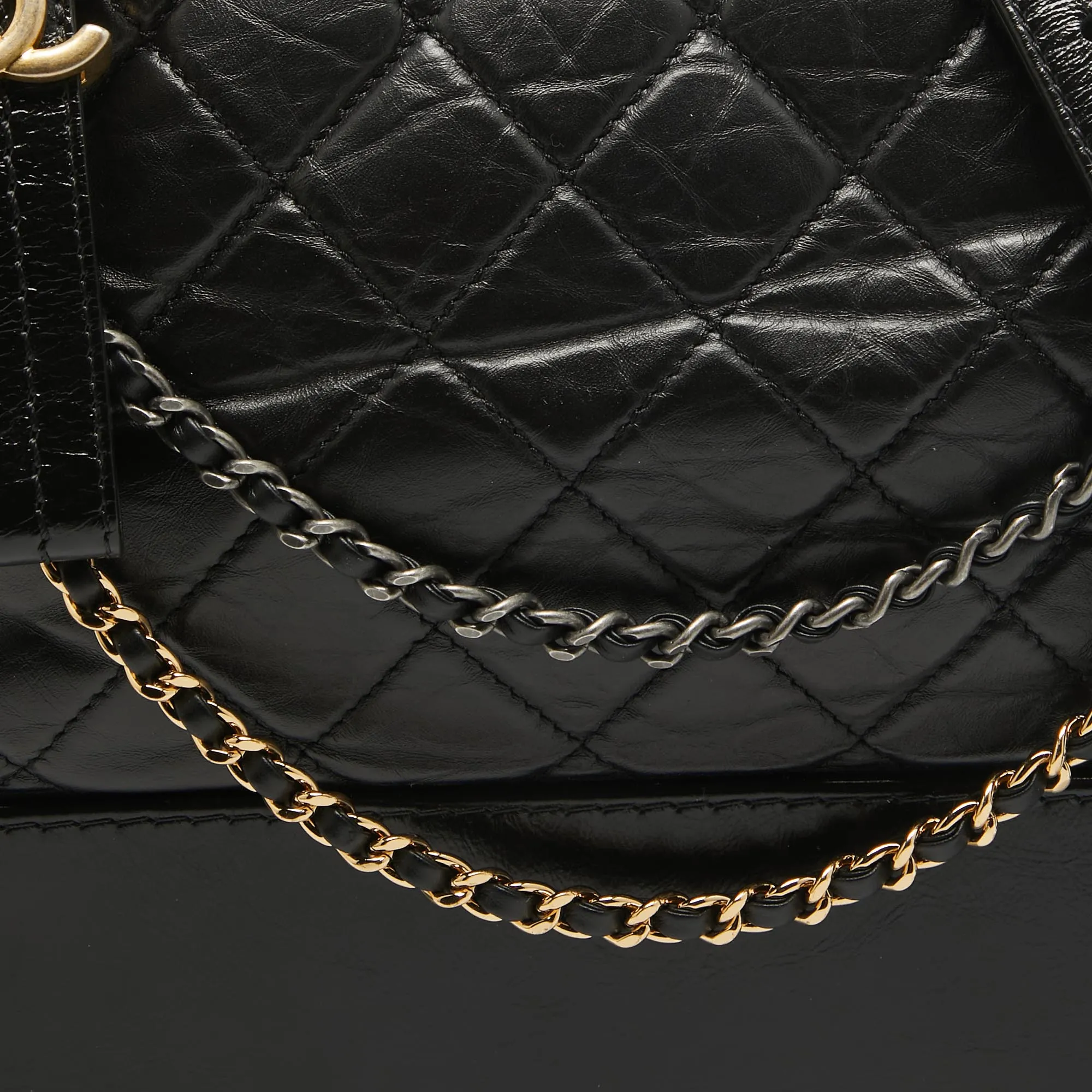 CHANEL Black Quilted Aged Leather Medium Gabrielle Hobo