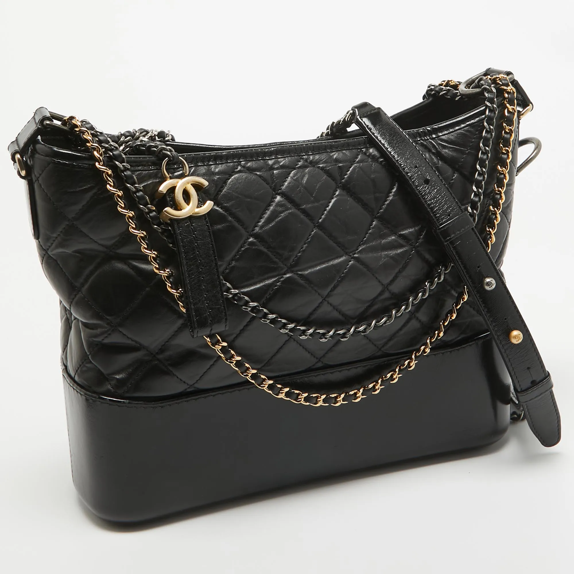 CHANEL Black Quilted Aged Leather Medium Gabrielle Hobo