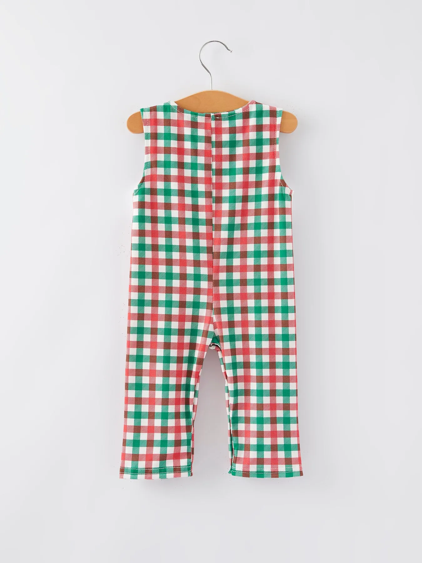 Christmas Plaid Smocking Embroidered Boys Romper