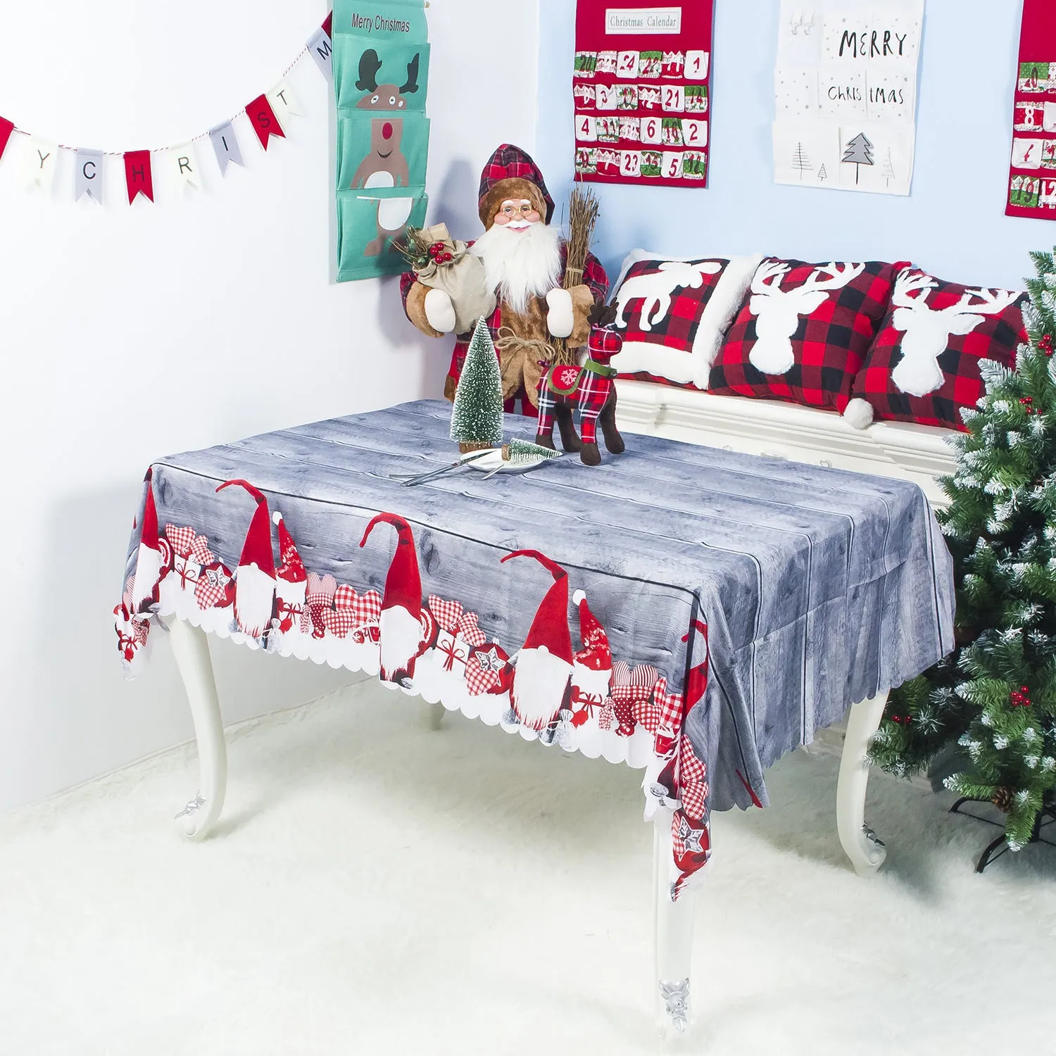 Christmas Tablecloth Cartoon Polyester Washable