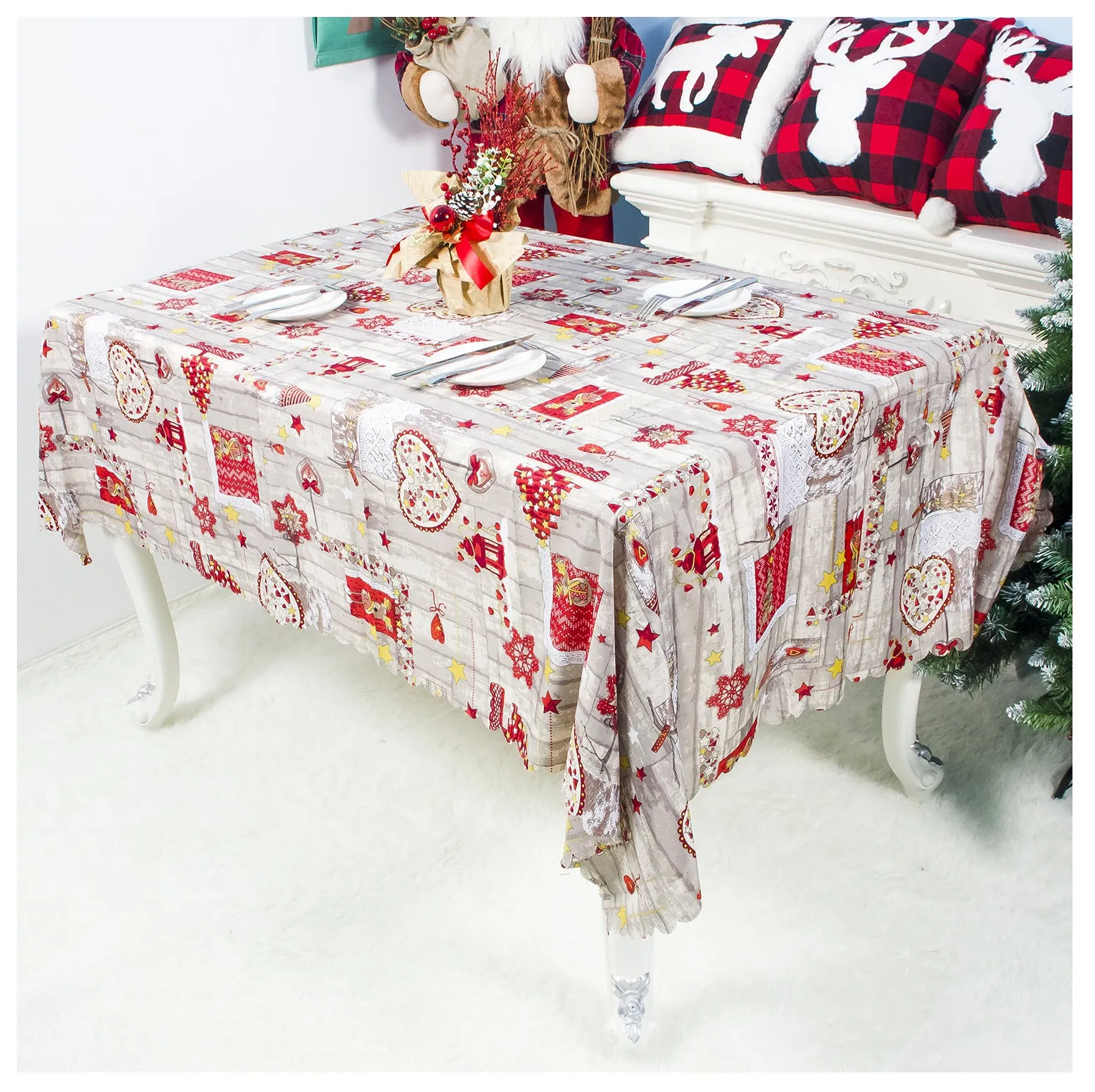 Christmas Tablecloth Cartoon Polyester Washable