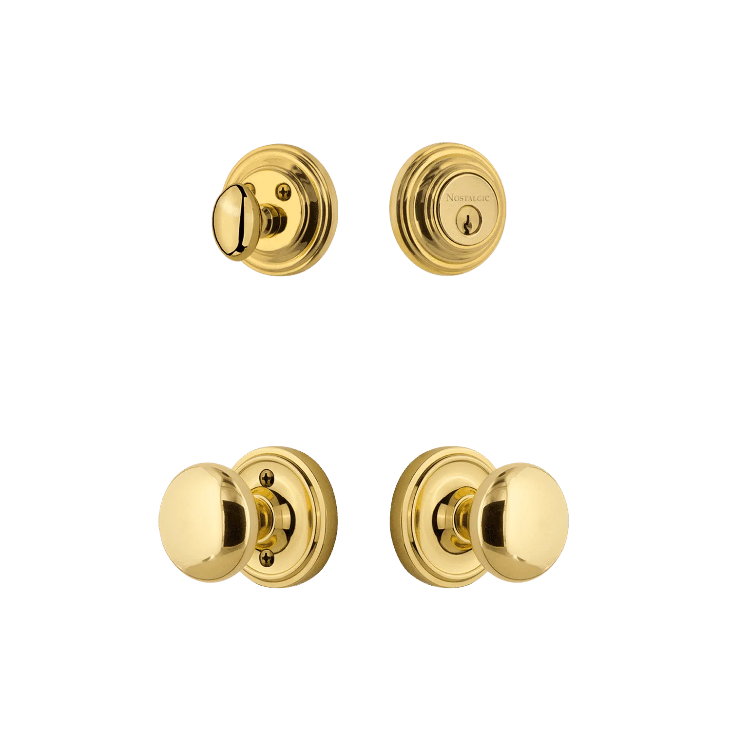 Classic Rosette Entry Set with New York Knob in Polished Brass