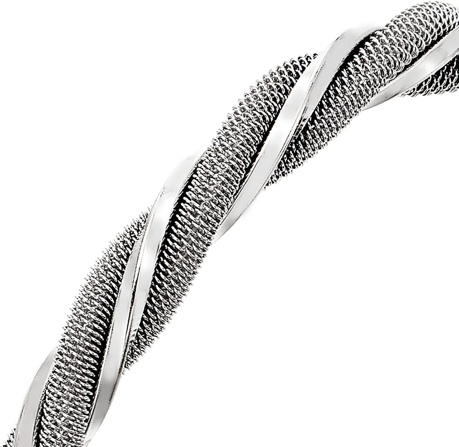 COOLSTEELANDBEYOND Stainless Steel Cable Cuff Bracelet for Men Women, Interwoven Twisted Cable Bangle, Elastic Adjustable