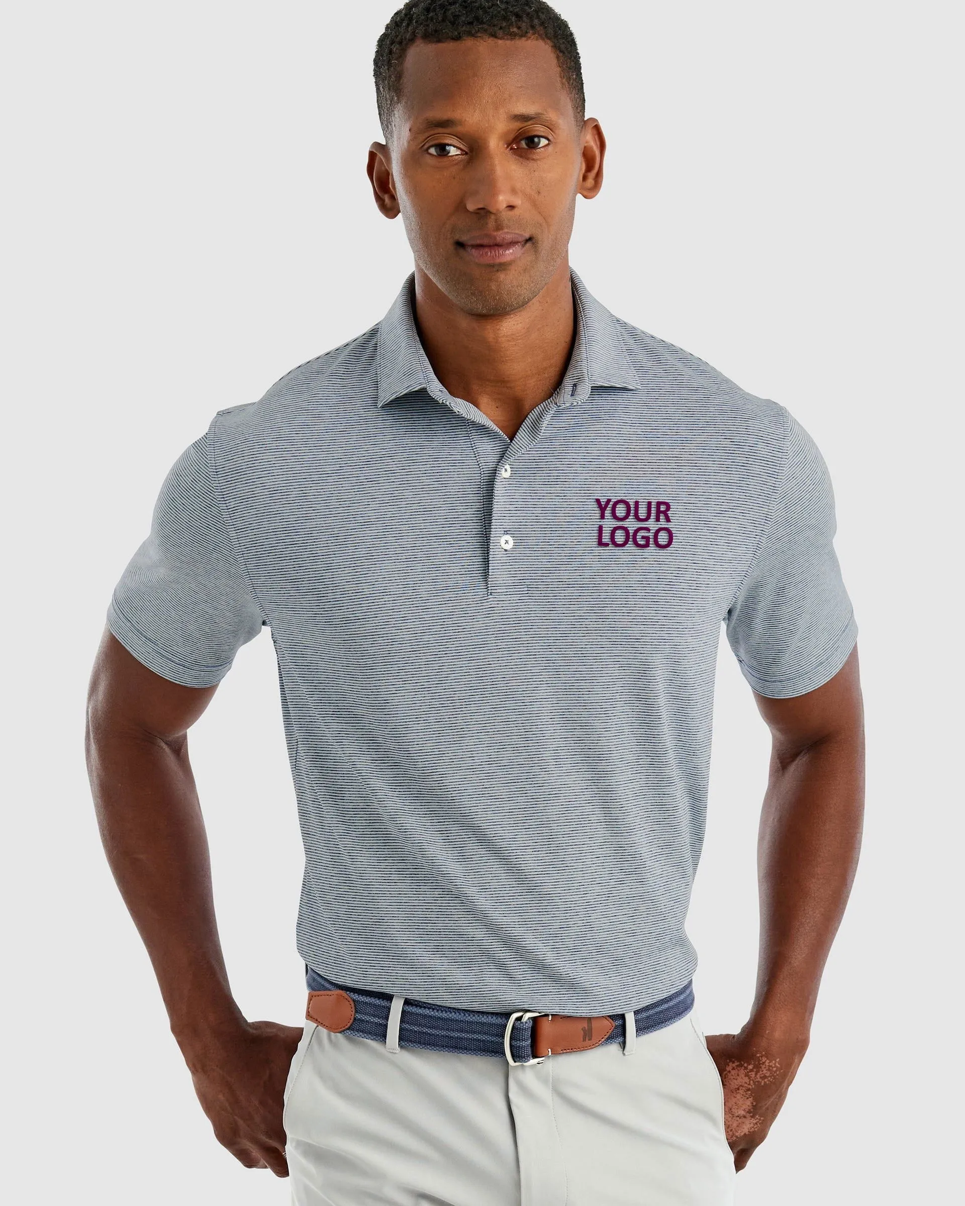 Custom Johnnie O Mens Lyndon Striped Polo JMPO2010 Heather Twilight