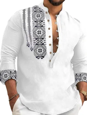 DEELMO Men's Cotton Blend Mandarin Collar Regular Fit Full Sleeve Casual Short Kurta, White, 2XL