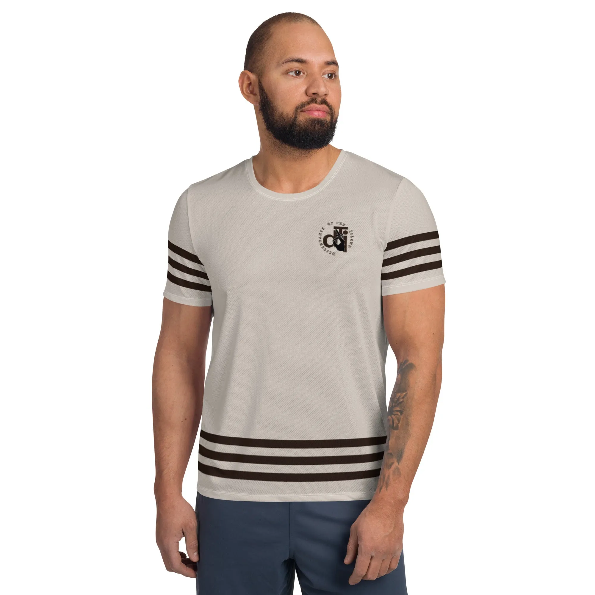 Descendants of the Island Brown Stripes Men's Athletic T-shirt