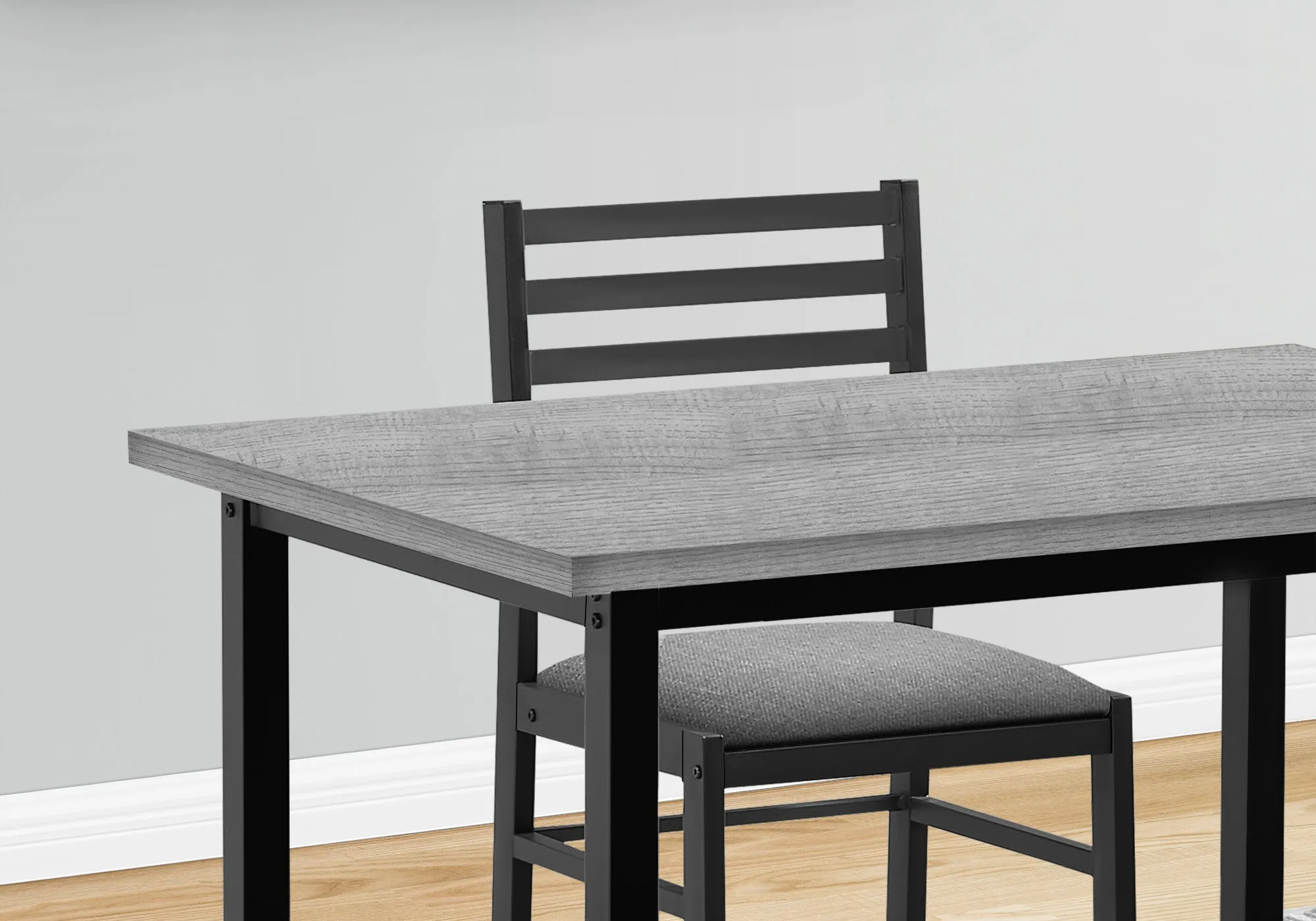 Dining Set, 5pcs Set, 40" Rectangular, Kitchen, Small, Black Metal, Grey Laminate, Grey Fabric, Contemporary, Modern