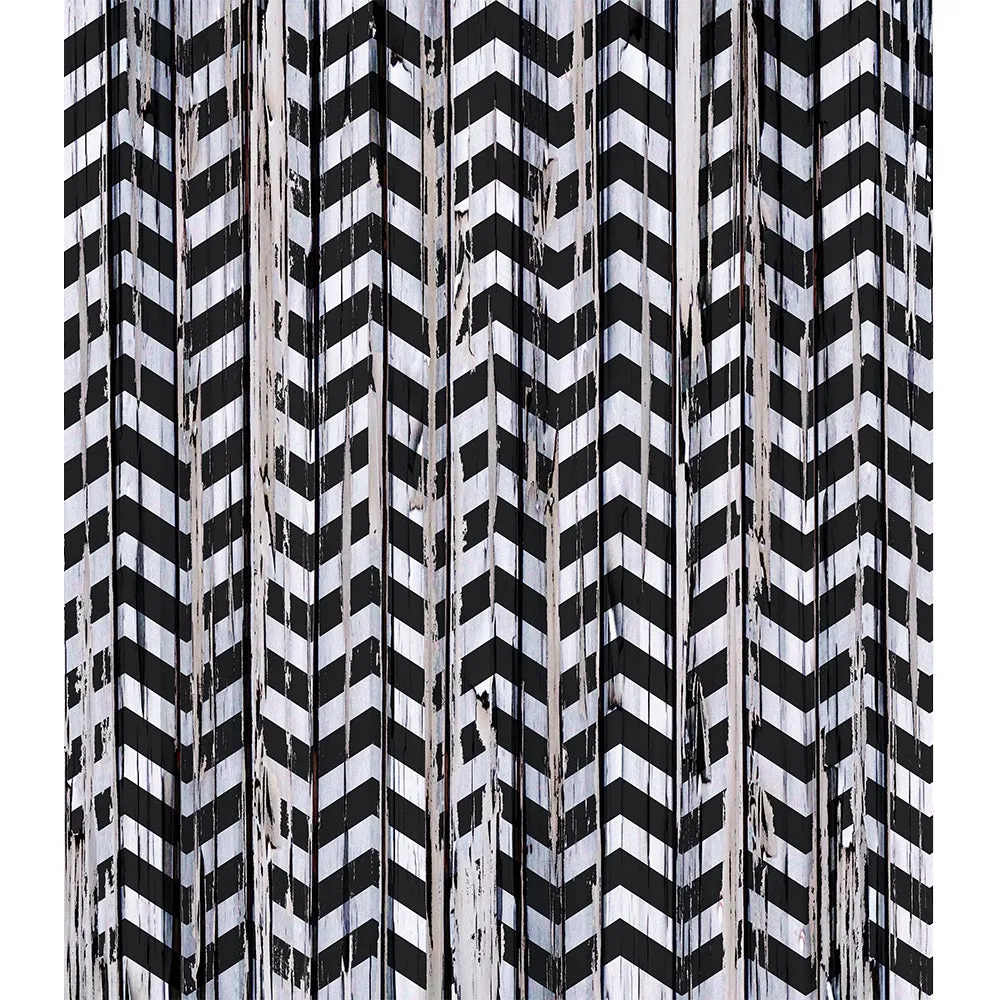 Distressed Black Chevron Planks Printed Backdrop