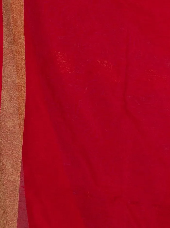 Elegant Red Par Anchal Buti Cotton Saree