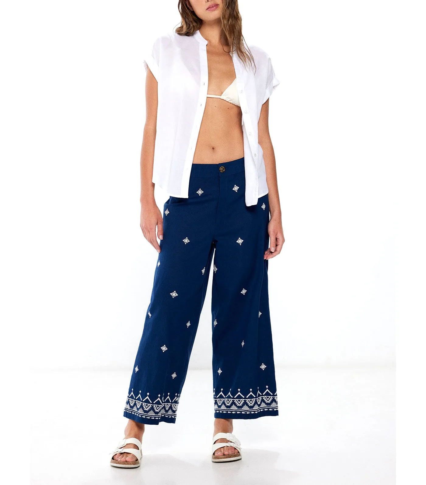 Embroidered Cotton Linen Pants