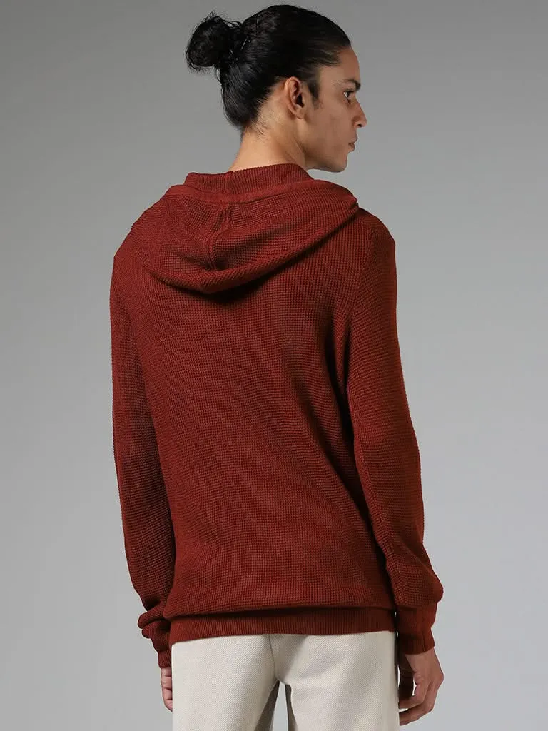 ETA Red Self Textured Slim-Fit Hoodie Sweatshirt