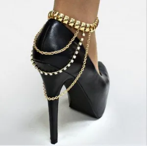 Fashion new anklet heavy metal tassel women s diamond-studded high-heeled shoes