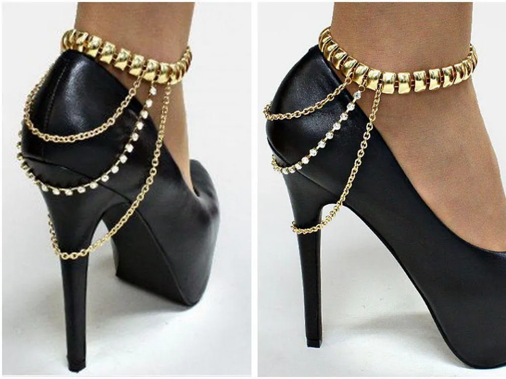 Fashion new anklet heavy metal tassel women s diamond-studded high-heeled shoes