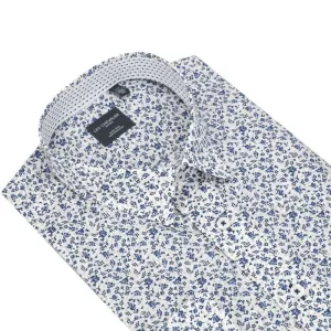 Fine Blue Print Shirt - Men's Contemporary Fit Non-Iron Cotton Elegance