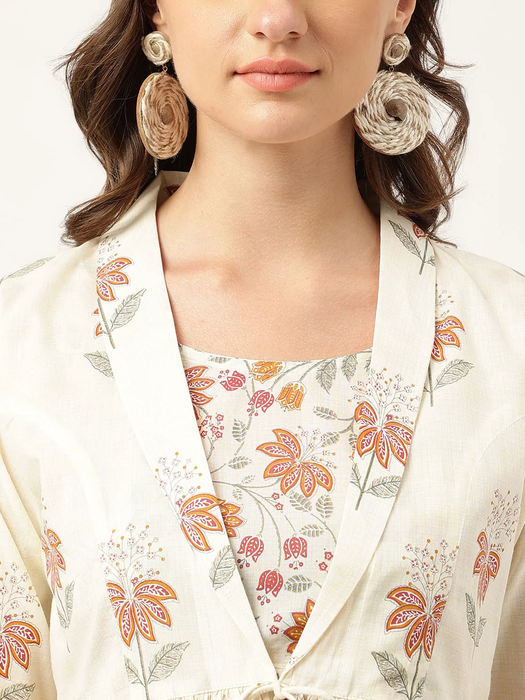 Floral Printed Cream Empire Cotton Tops