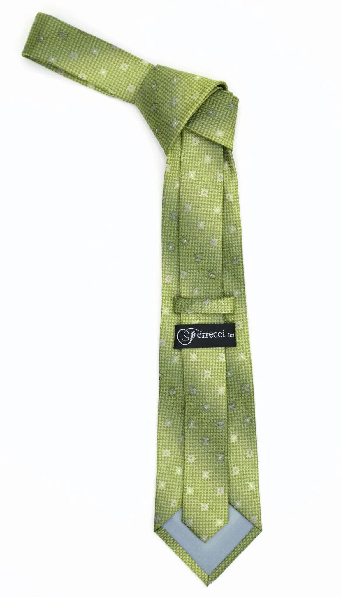 Geometric Olive Green Necktie w. Diamond Shaped Pattern Hanky Set