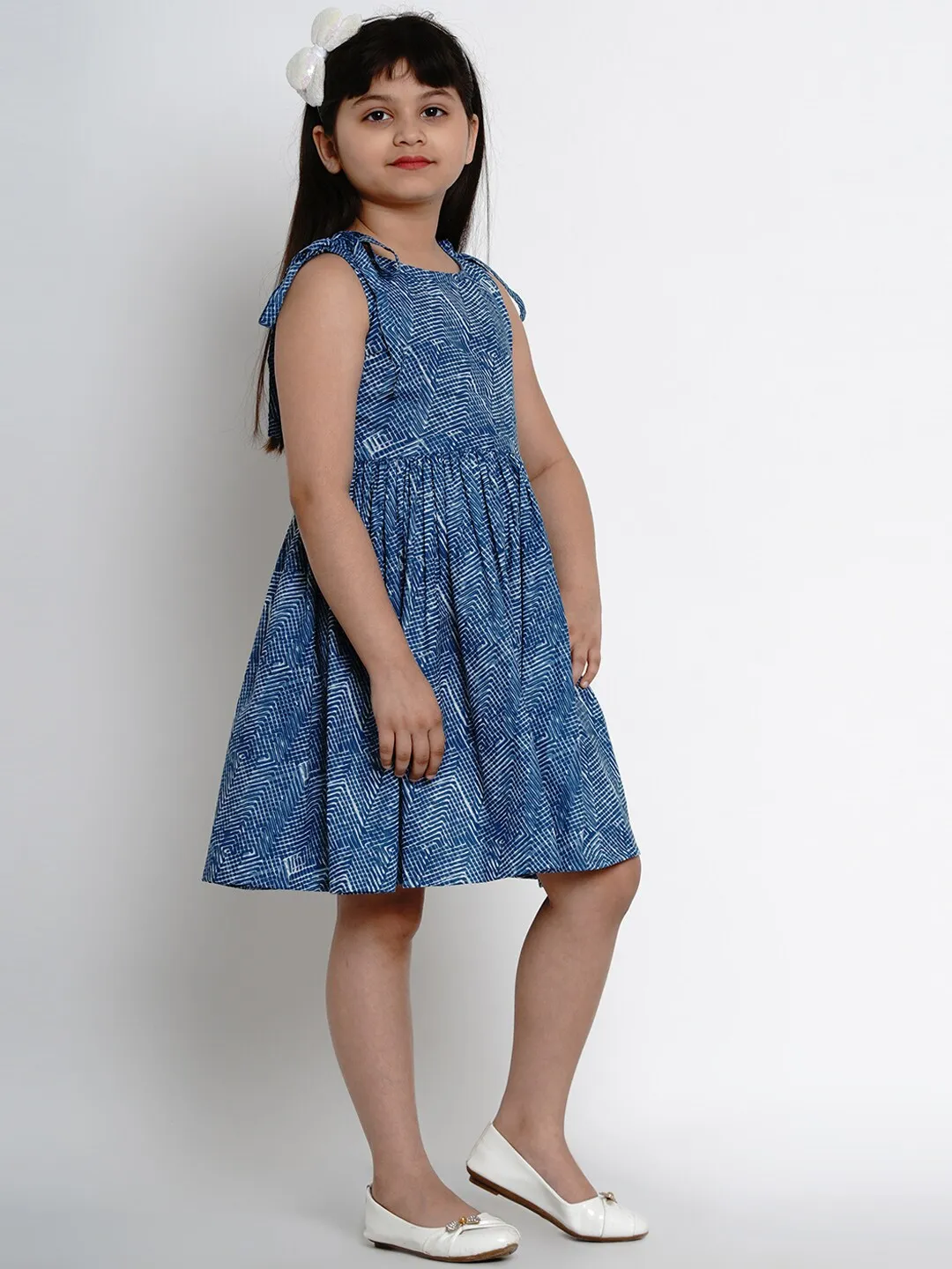 Girl's Blue Printed Fit And Flare Dress - Bitiya By Bhama